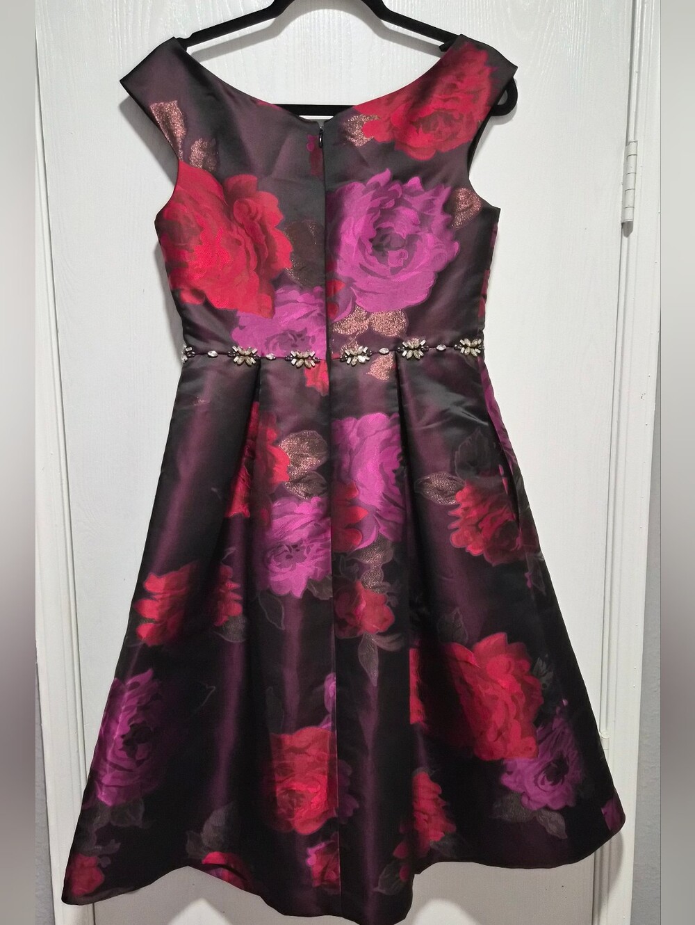Eliza J Black Embellished Metallic Jacquard Floral Fit-and-Flare Dress Size 6 - Picture 11 of 14